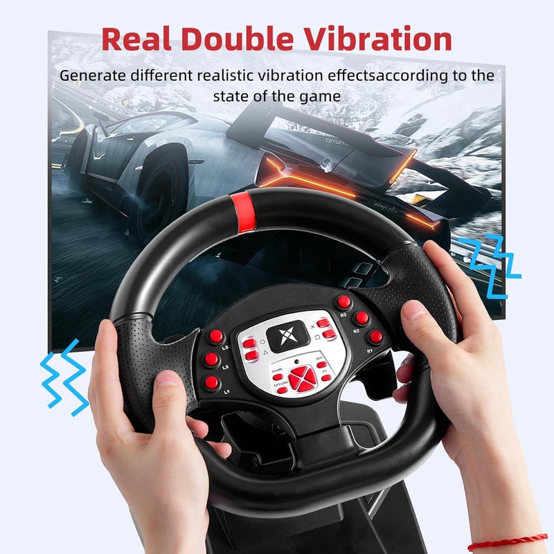 DOYO Gaming Steering Wheel and Pedals, 180° PC Racing Wheel with Paddle Shifters for PS3, Playstation 3, Switch, PS4 - Plug and Play, Height and Tilt Adjustable - Image 4